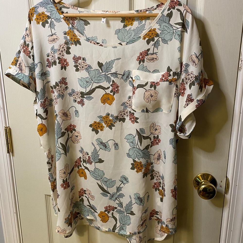 Maurices: Cream and Floral Blouse
